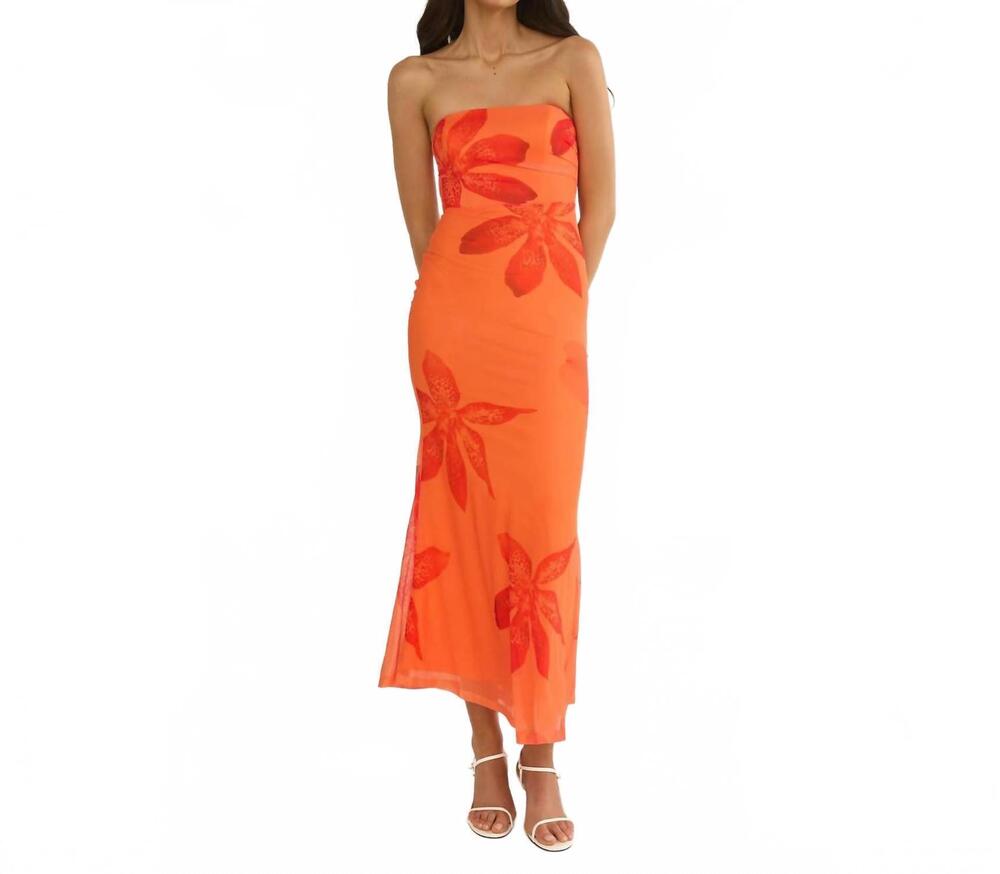 NEW ONE AND ONLY COLLECTIVE risa strapless floral midi dress in orange
